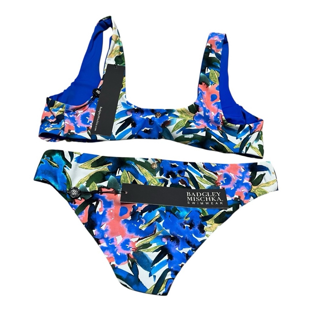 Badgley Mischka Royal Blue Tropical Print Two Piece NWT - Picture 1 of 3